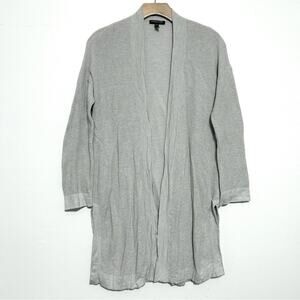 Eileen Fisher Grey Open Cardigan Long Sweater Organic Cotton Old Money Silk S-p
